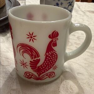 Vintage milk glass rooster mug 8 oz